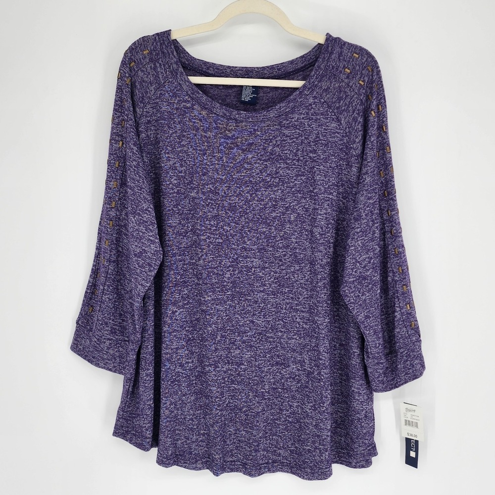 Womens Plus NWT Studded Sleeve Lightweight Knit Top 3X Minimalist Casual Comfort